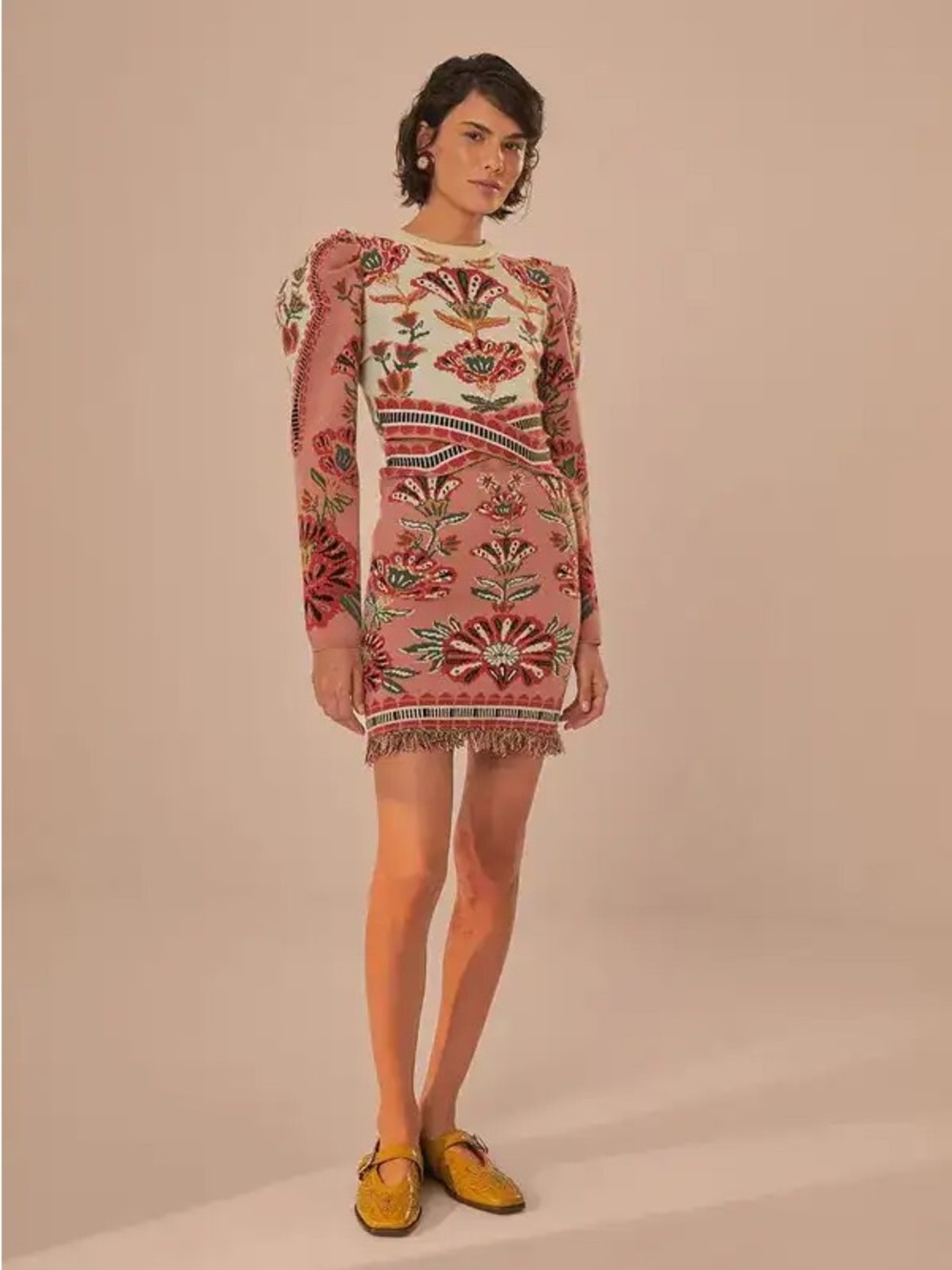 Farm Rio Riad Cream Knit Dress